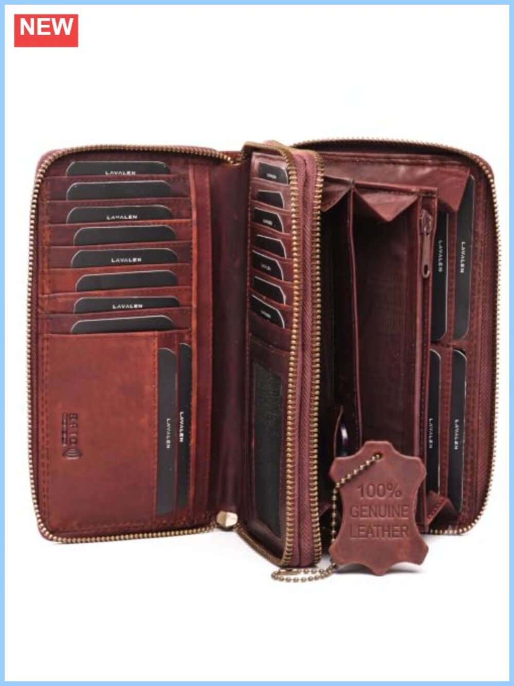 Genuine Leather RFID Bifold Wallet Card Holder Snap Closure